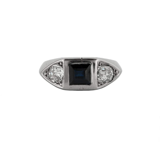 Bague 54 Bague vintage en or blanc saphir et diamants 58 Facettes BO/230003/