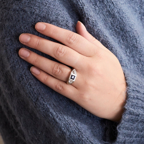 Bague 54 Bague vintage en or blanc saphir et diamants 58 Facettes BO/230003/