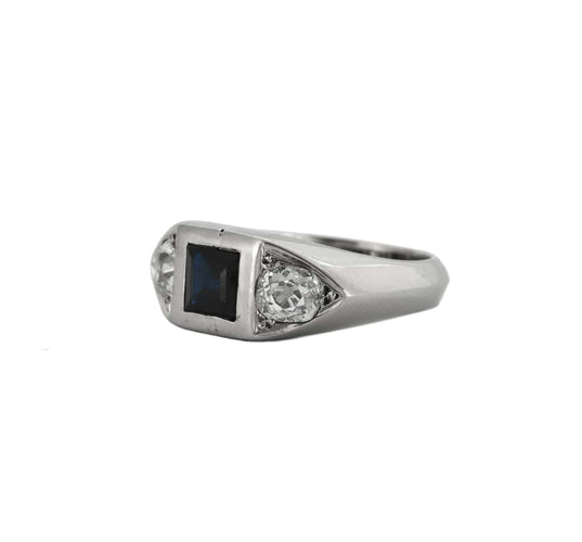 Bague 54 Bague vintage en or blanc saphir et diamants 58 Facettes BO/230003/