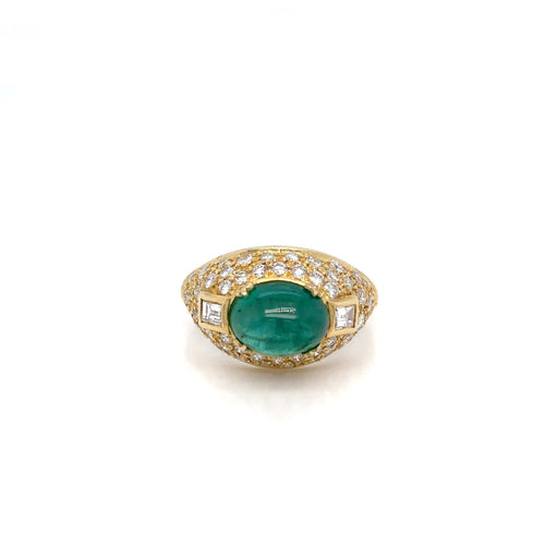 Bague 53 Bague vintage italienne émeraude cabochon et diamants en or jaune 18K 58 Facettes