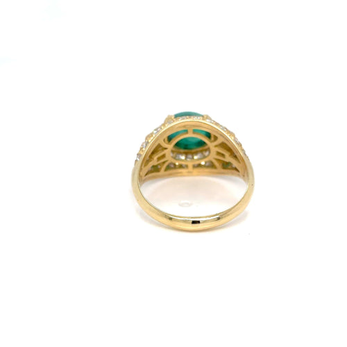 Bague 53 Bague vintage italienne émeraude cabochon et diamants en or jaune 18K 58 Facettes