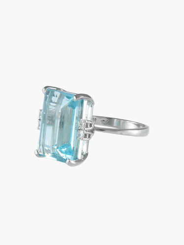 Bague 55 Bague en or blanc aigue-marine et diamants 58 Facettes BO/220025BA