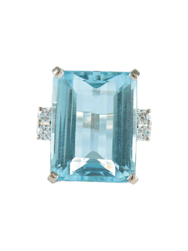 Bague 55 Bague en or blanc aigue-marine et diamants 58 Facettes BO/220025BA