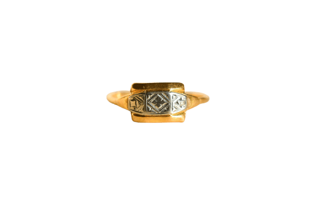 Bague Art déco - Bague rectangulaire en or jaune et blanc 58 Facettes 4001