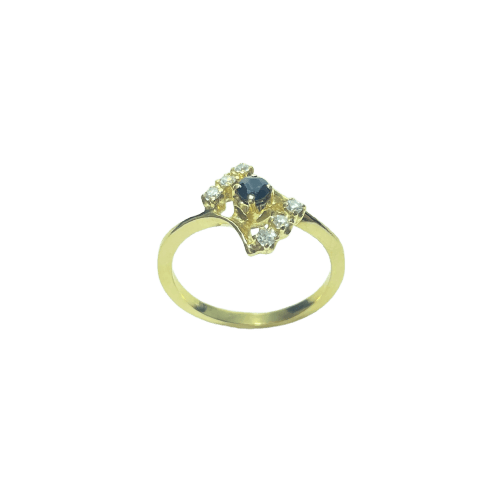 18-carat yellow gold ring with sapphire and diamonds 58 Facettes 260154