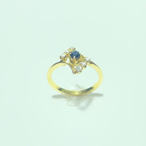 18-carat yellow gold ring with sapphire and diamonds 58 Facettes 260154