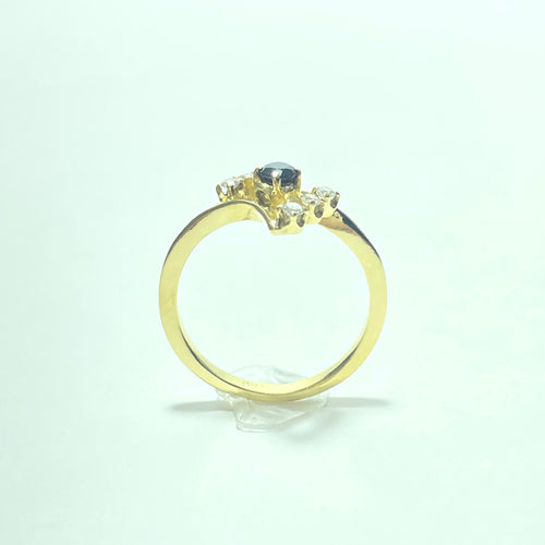 18-carat yellow gold ring with sapphire and diamonds 58 Facettes 260154