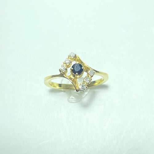 18-carat yellow gold ring with sapphire and diamonds 58 Facettes 260154