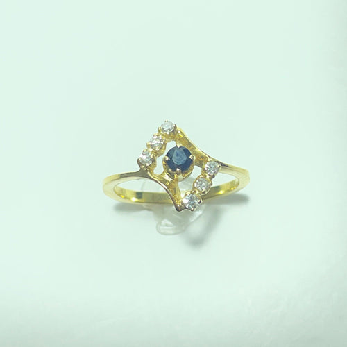 18-carat yellow gold ring with sapphire and diamonds 58 Facettes 260154