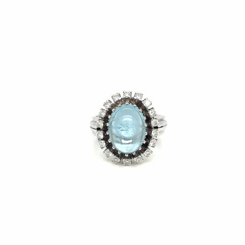 Bague 54 Bague vintage 1950s en or blanc 18 carats, aigue-marine et diamants 58 Facettes