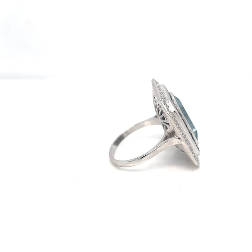 Bague 56 Art déco - Bague aigue-marine, saphirs et diamants en or 18k 58 Facettes