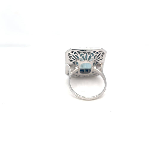 Bague 56 Art déco - Bague aigue-marine, saphirs et diamants en or 18k 58 Facettes