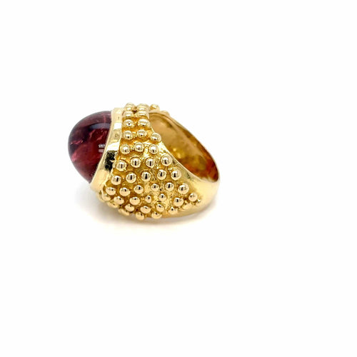 Bague 54 Bague bombe italienne années 1980 en or jaune 18 carats, tourmaline 58 Facettes