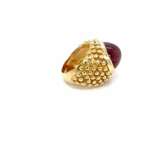Bague 54 Bague bombe italienne années 1980 en or jaune 18 carats, tourmaline 58 Facettes