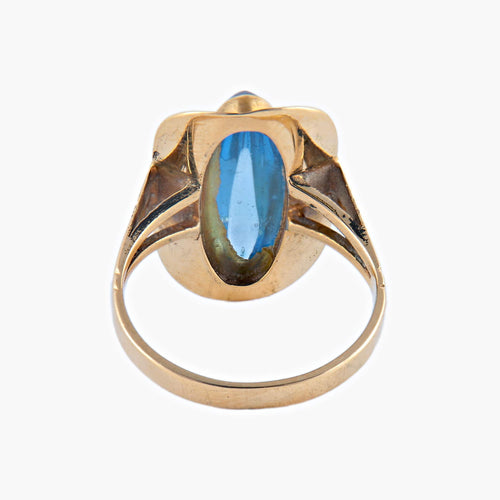 Bague 49 Ellipse - Bague ovale en or jaune et pierre bleue 58 Facettes BO/03-00811