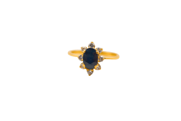 Bague 53 Bague marguerite en or jaune, saphir et diamants 58 Facettes 3985