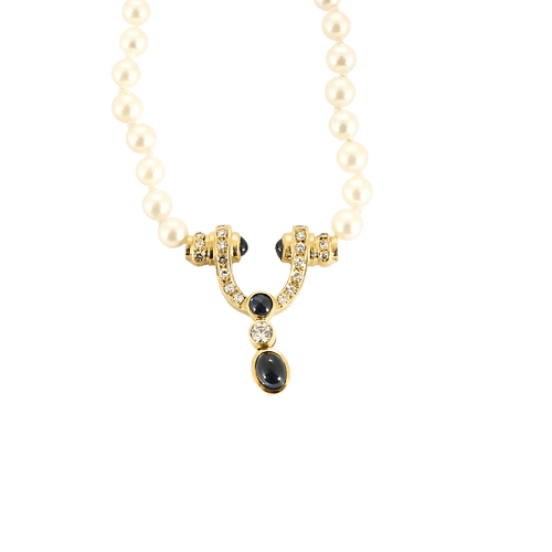 Collier Collier de perles - Collier en or jaune, diamants et saphirs 58 Facettes BO/250007