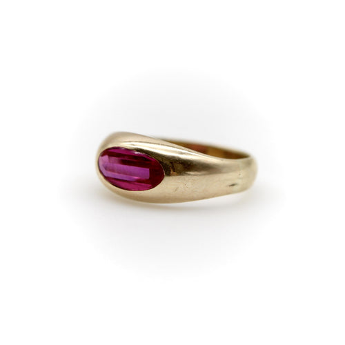 Ring 54 Retro-ring i 14K guld og syntetisk rubin 58 Facettes A2008K