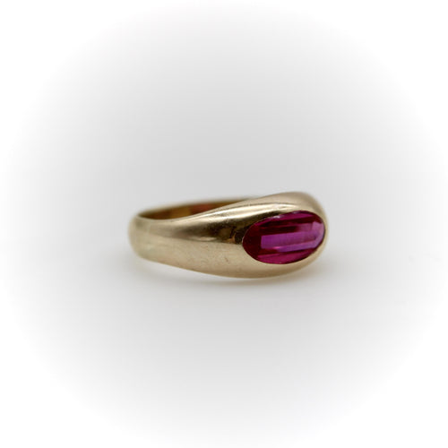 Ring 54 Retro-ring i 14K guld og syntetisk rubin 58 Facettes A2008K