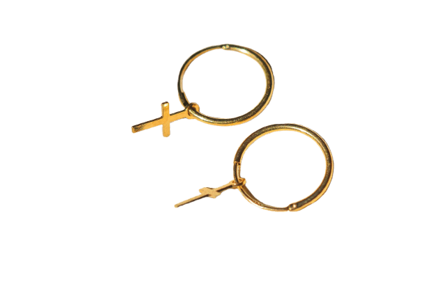 Boucles d'oreilles Boucles d'oreilles mini-créoles croix en or jaune 18 carats 58 Facettes 3949