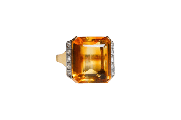 Bague Bague cocktail en or jaune et platine, citrine et diamants 58 Facettes Ref3980