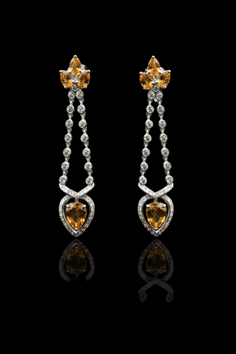 Italian high jewelry - Diamond and topaz earrings 58 Facettes