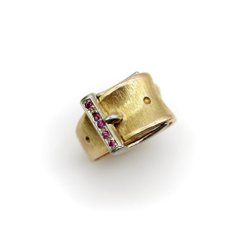 Anillo 51 Anillo con cierre italiano de oro de 18 quilates y rubíes 58 Facettes A20085