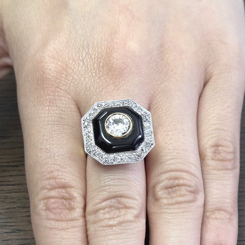 Bague 53 Bague en or jaune et blanc 18 kt avec diamants 58 Facettes 299/26 D