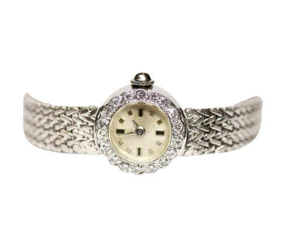 Часовник от 1950 г. от бяло злато и диаманти 