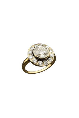 Bague 56 Anello Halo - Bague en or jaune avec diamant central 2,30 ct 58 Facettes