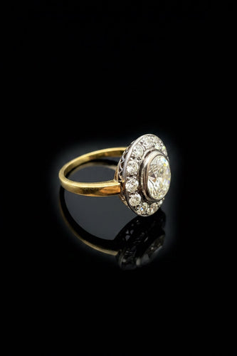 Bague 56 Anello Halo - Bague en or jaune avec diamant central 2,30 ct 58 Facettes
