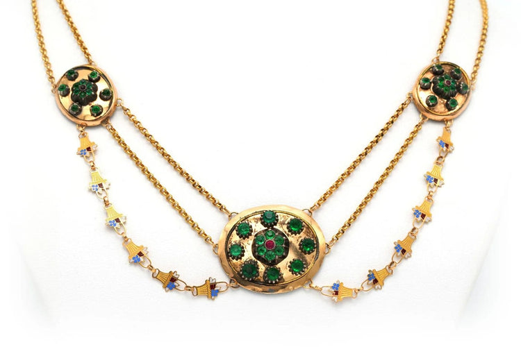 Collier Napoléon III - Collier en or jaune 18 carats, émail et strass 58 Facettes 23061