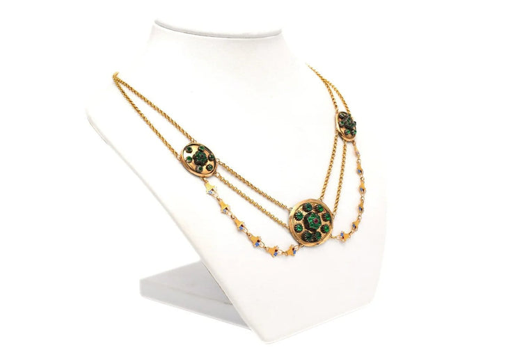 Collier Napoléon III - Collier en or jaune 18 carats, émail et strass 58 Facettes 23061