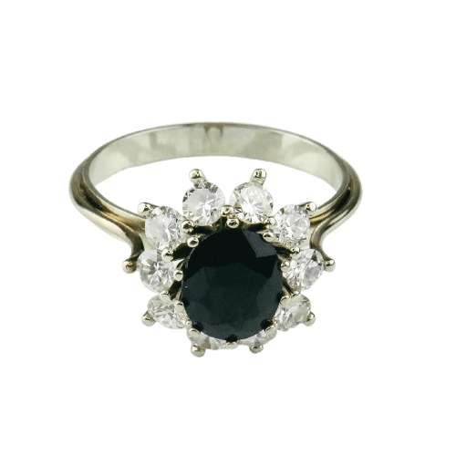 Bague 56 Bague en or blanc avec saphir et diamants 58 Facettes 1603
