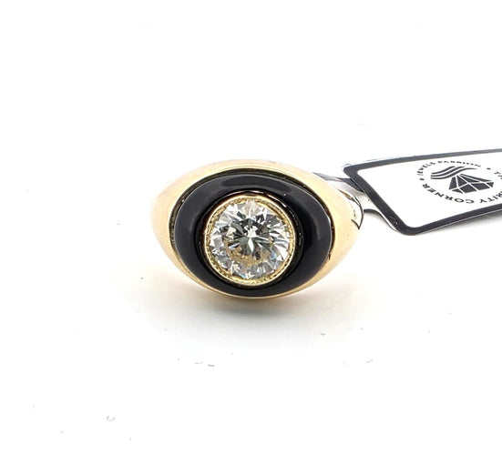 Bague 52 Anello en or jaune 18 kt avec diamant et onyx 58 Facettes 299/26 C