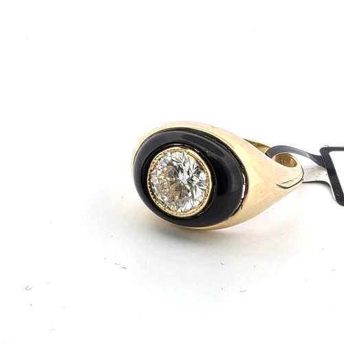 Bague 52 Anello en or jaune 18 kt avec diamant et onyx 58 Facettes 299/26 C
