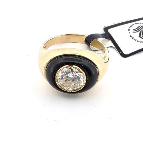 Bague 52 Anello en or jaune 18 kt avec diamant et onyx 58 Facettes 299/26 C