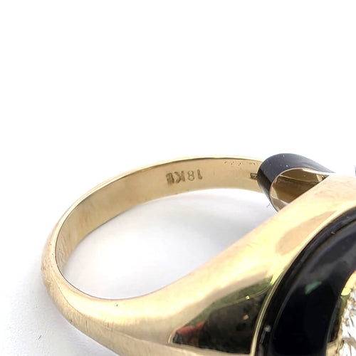 Bague 52 Anello en or jaune 18 kt avec diamant et onyx 58 Facettes 299/26 C