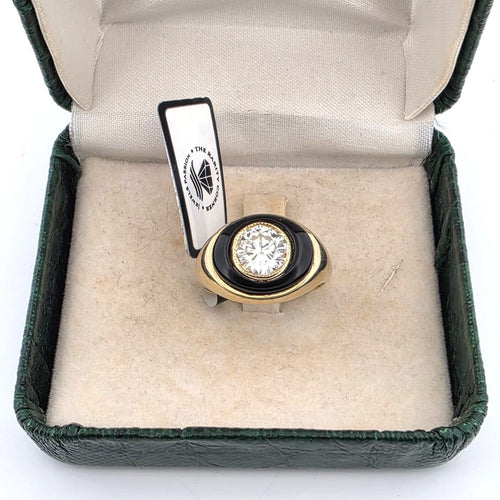 Bague 52 Anello en or jaune 18 kt avec diamant et onyx 58 Facettes 299/26 C