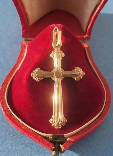 Pendentif Croix - Pendentif vintage godronné en or jaune 18 carats 58 Facettes Pendentif