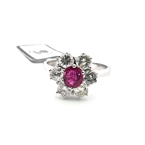 Bague 55 Bague en or blanc 18 kt avec rubis central et diamants 58 Facettes 322/26 C