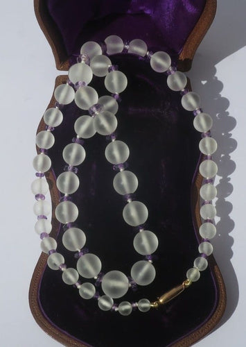 Collier Art Déco - Collier en chute cristal de roche et améthyste en or rose 18 carats 58 Facettes Collier
