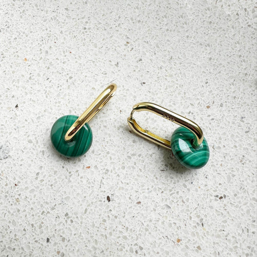 Boucles d'oreilles AITCHES - Boucles d'oreilles Jullie en argent 925 et malachite verte 58 Facettes SER1020YG
