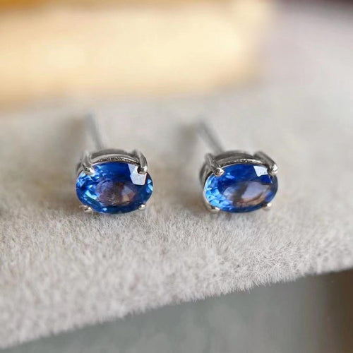 Boucles d'oreilles AITCHES - Boucles d'oreilles saphirs ovales en or blanc 18K 58 Facettes GER1047BL