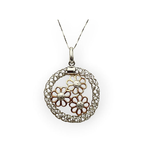 Pendentif Pendentif fleurs en or rose et blanc 750 58 Facettes 149069031