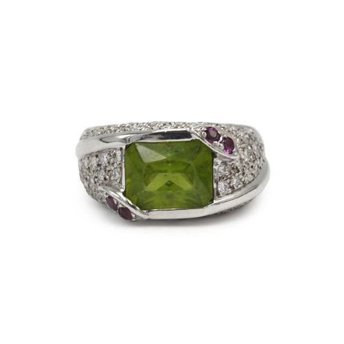 Bague 58 Bague en or blanc, péridot, grenats et diamants 58 Facettes 260096R
