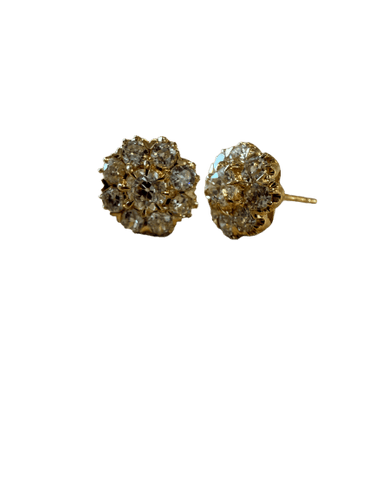 Boucles d'oreilles puces anciennes en or 18K et diamants 58 Facettes