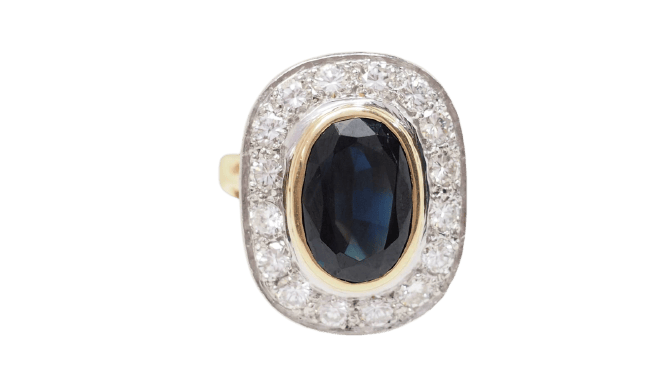 Ring 53,5 Pompadourring i gult guld, Platina, safir och diamanter 58 Facettes 32642