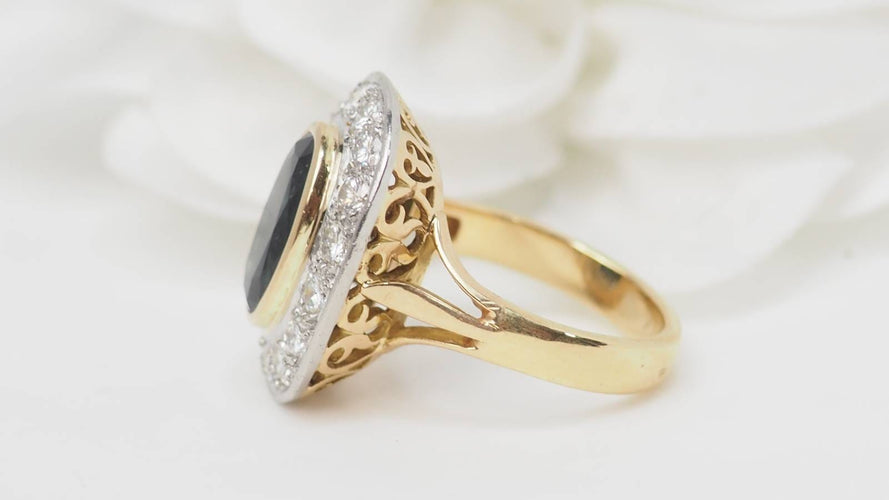 Ring 53,5 Pompadourring i gult guld, Platina, safir och diamanter 58 Facettes 32642