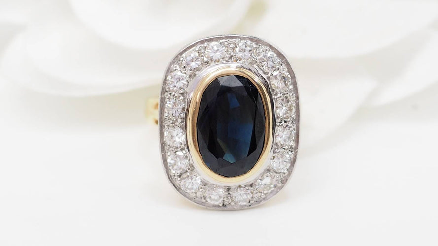Ring 53,5 Pompadourring i gult guld, Platina, safir och diamanter 58 Facettes 32642